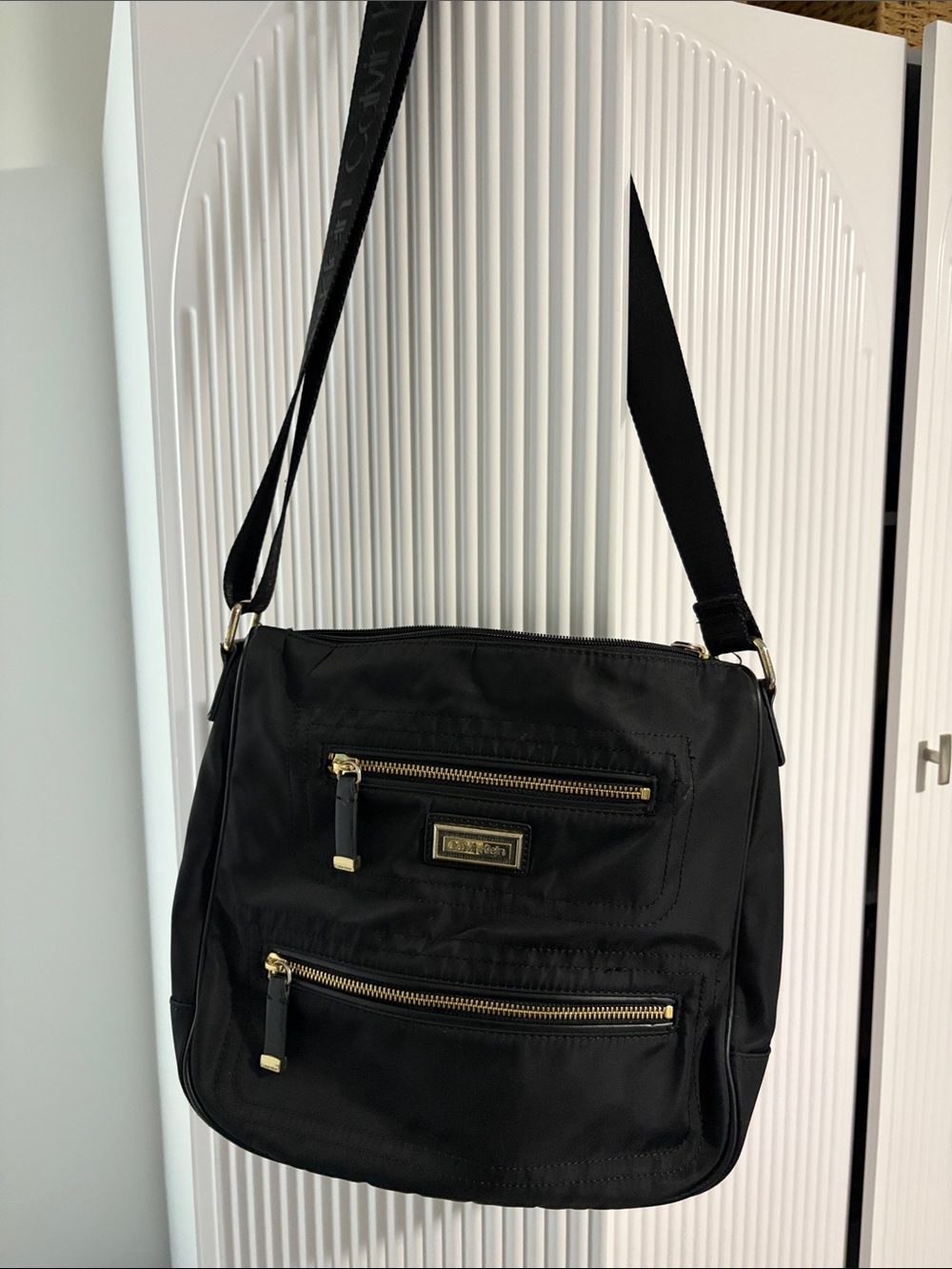 Calvin Klein Black Crossbody Shoulder Bag with Gold Hardware